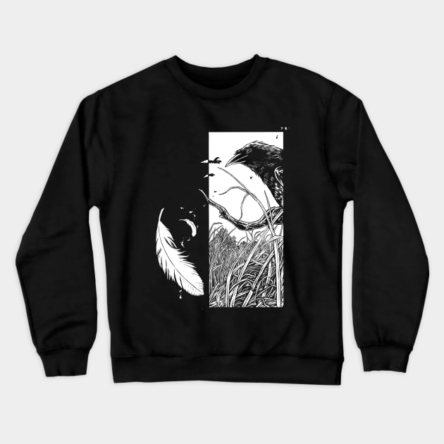 The field and the crow (Dark) Crewneck Sweatshirt by popcornpunk